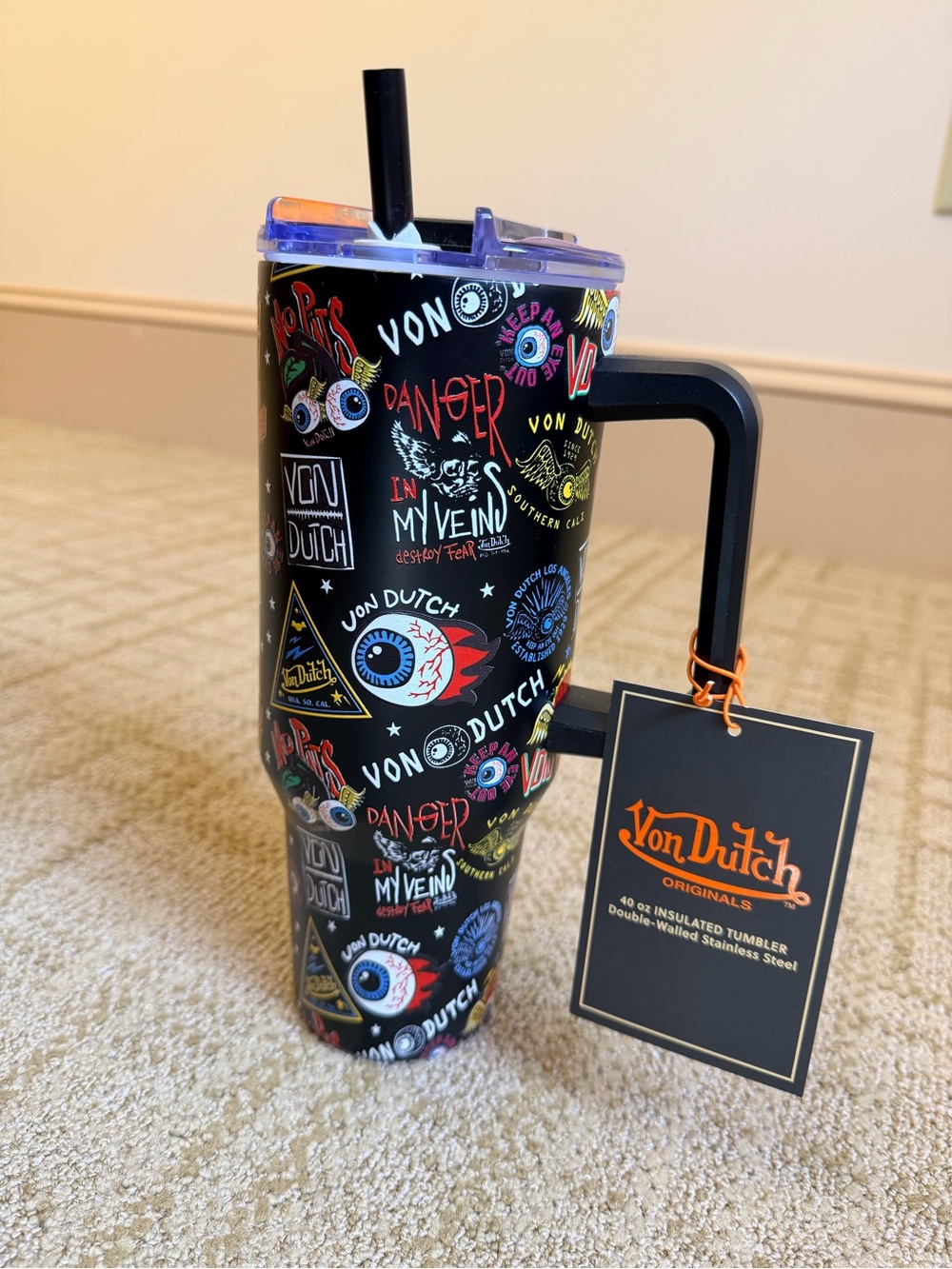 Von Dutch Jax 40oz Insulated Tumbler with Handle NWT Y2K